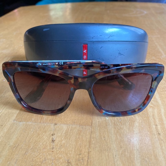 PRADA sunglasses SPR 16P NAG BROWN TEAL 140mm pre-owned, with case - Picture 1 of 13